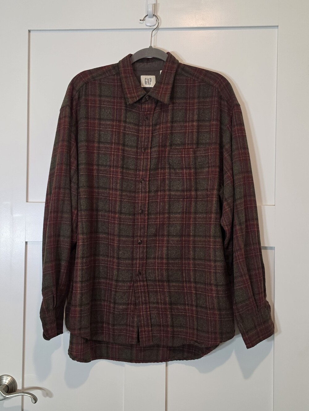 Gap Vintage Wool Blend Button Down Up Shirt 90"s Red Green Plaid Size XL